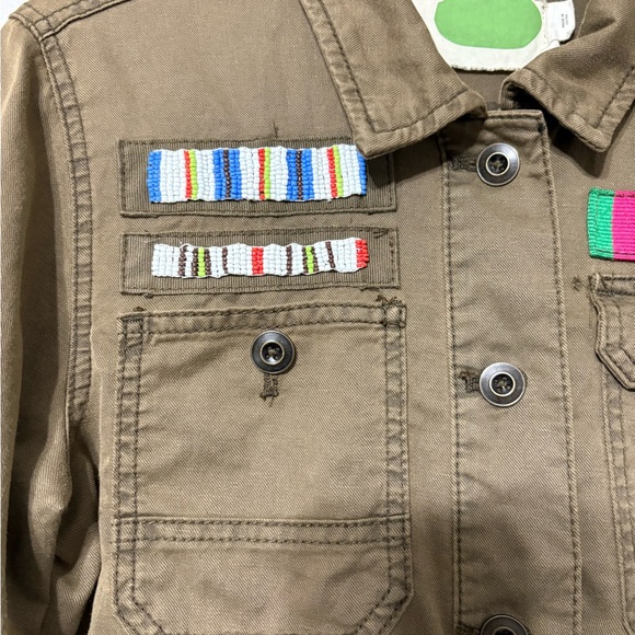 Anthropologie Military Style Olive Jacket with Peplum Hem, Beaded, Cotton/Linen - Picture 4 of 15